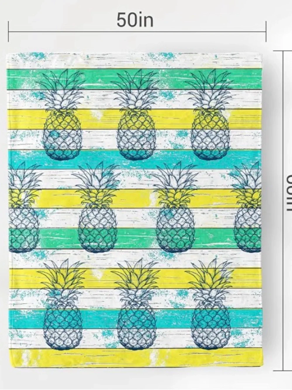 NEW Pineapple Cozy Plush Throw Blanket | Yellow & Aqua | 50”x60”